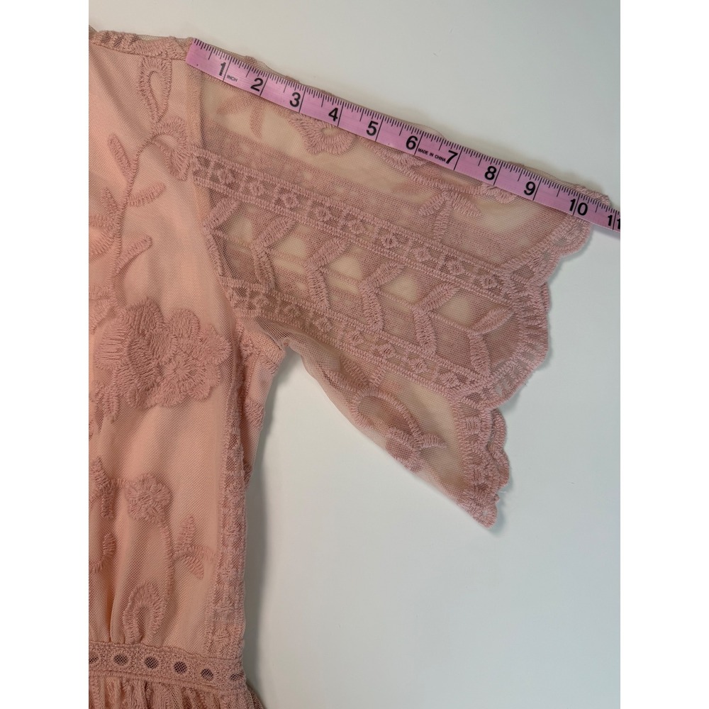 GB Gianni Bini Pink Lace Floral Embroidered Maxi Dress Romper Lining XS Boho - Picture 11 of 16